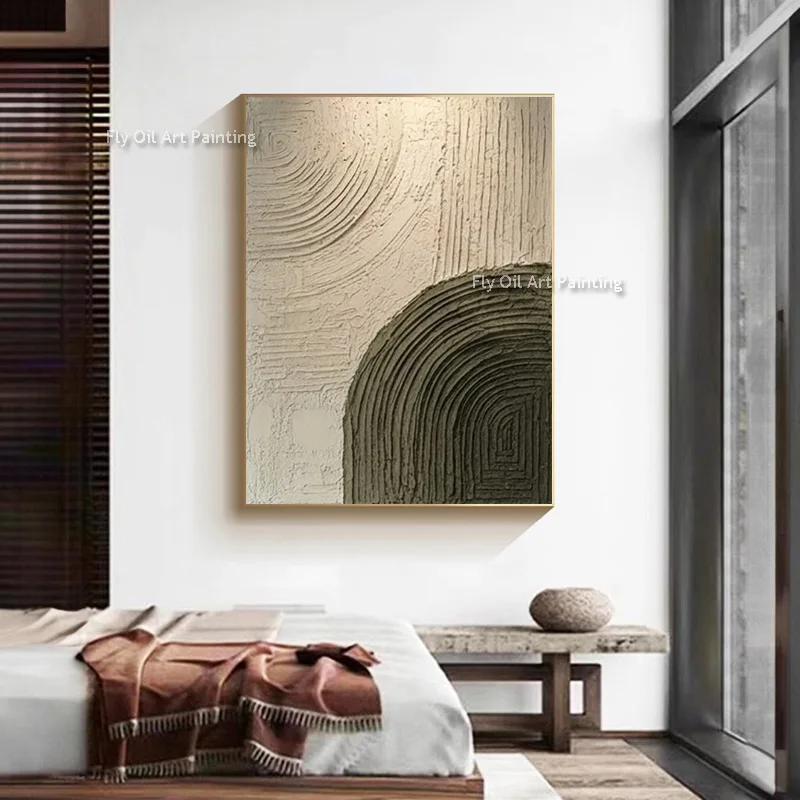 Cream Sage Canvas 3D Textured Wall Art Abstract Arc Texture Handmade Oil Painting Wabi Sabi Simple Wall Decor For Entry Hall