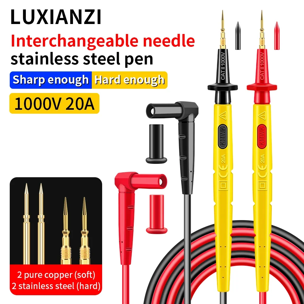 LUXIANZI Universal Multimeter Test Leads Set Measuring Meter Probe Wire Pen Cable Pure Copper Stainless Steel Probe 20A 1000V