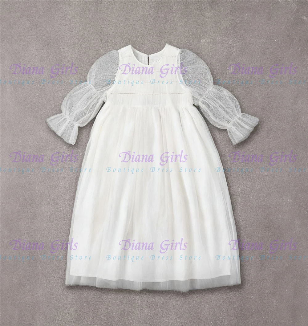 

Cute Quality White Flower Girl Dress Tulle Fluffy A-Line for Little Girls Wedding Birthday Party Evening Ball Gowns