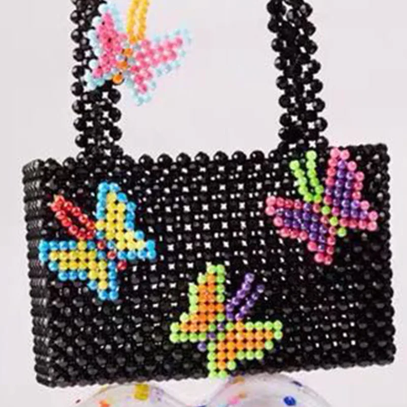 Butterfly Pattern Green Women Portable Bag Beaded Acrylic Fashion Hand Simple Handheld Wave New Mujer Summer Beach Customized