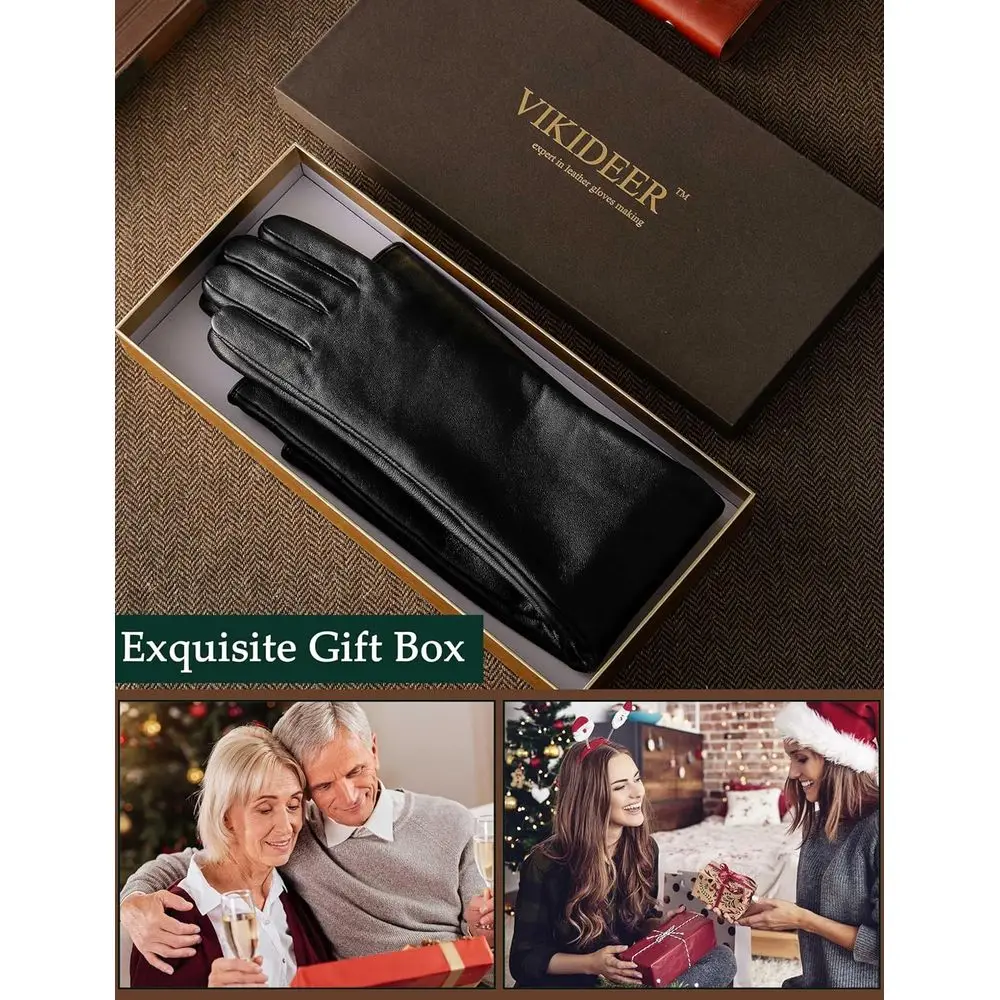 قفازات جلدية فاخرة مبطنة بالقطيفة مع شاشة لمس كاملة لملابس السهرة النسائية والمناسبات الفنية، 23.6 #5