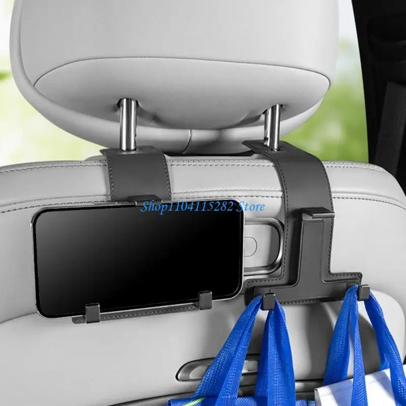 

A2BF Car Headrest Hook Stylish Leather & Metal Organizers Automotive Back Hook Simple Operate for a Tidy Interior