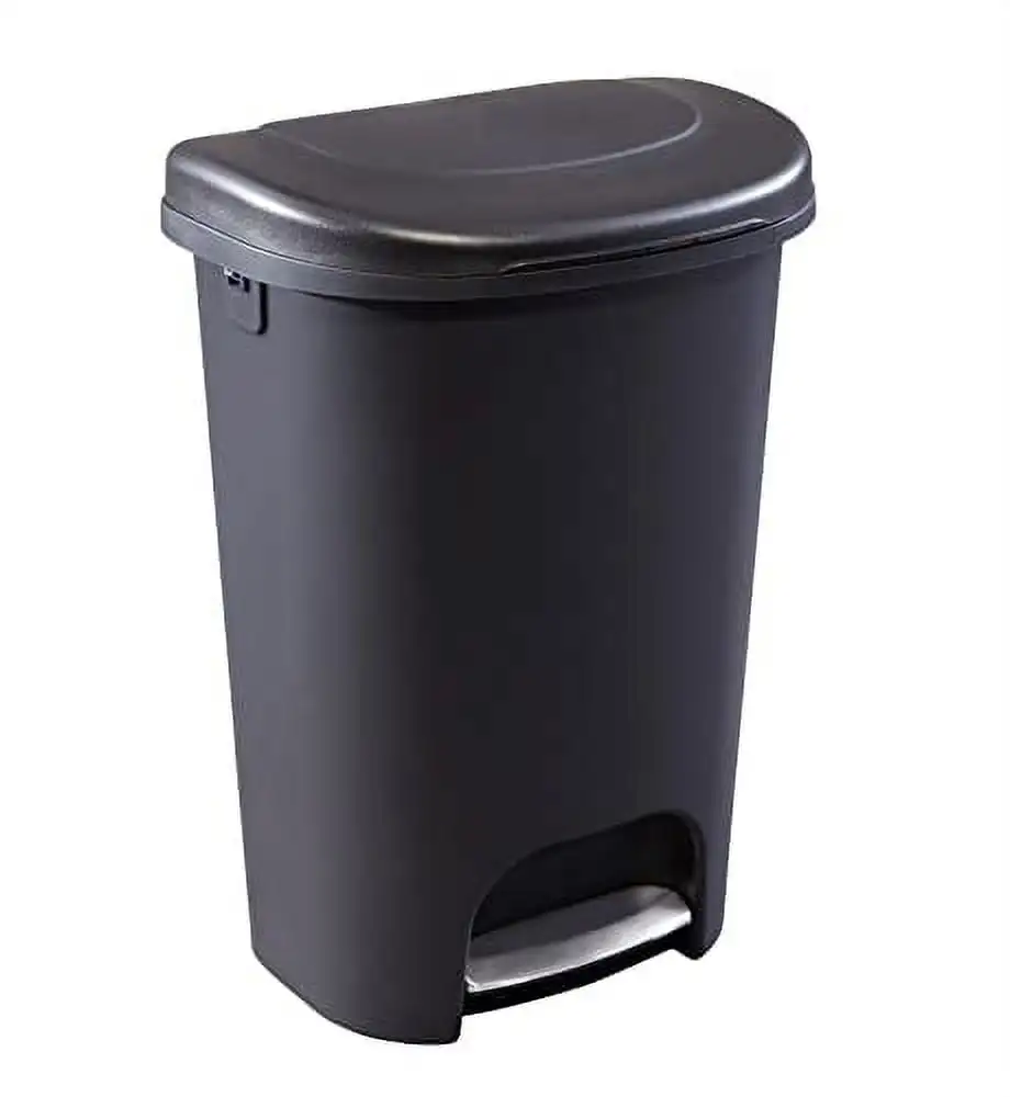 

13 Gal Step-On Trash Can with Lid and Stainless-Steel Pedal for Kitchen, Black Make the container easy to clean and durable