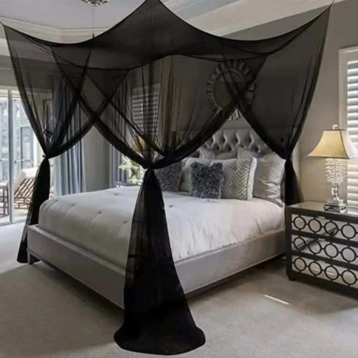 ABFW Mosquito Net, Palace Four Door Queen Size Double Bed, Home Single Bed Insect Proof Square Elegant Canopy Mosquito Net B