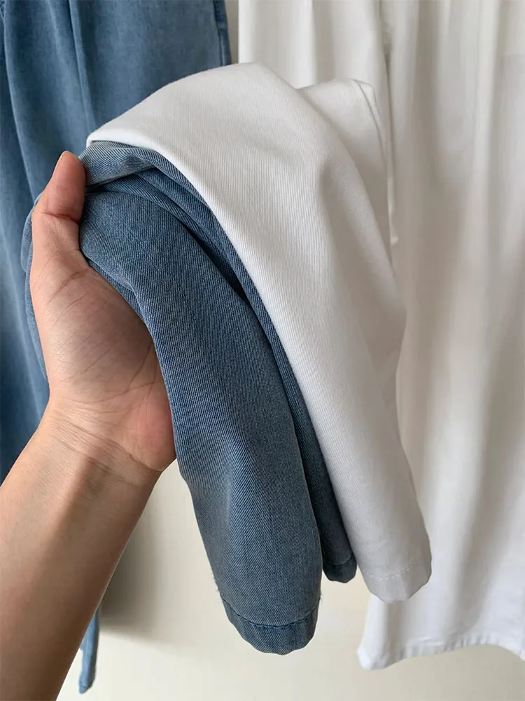 Jeans a gamba larga a vita alta da donna estivi sottili vestibilità ampia dimagranti drappeggiati gamba dritta pantaloni lunghi fino al pavimento