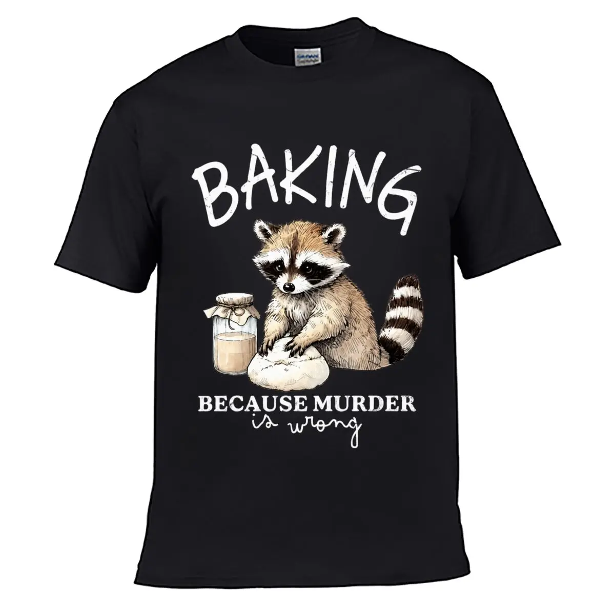 Baking Dough Raccoon With Flour Jar Illustration Loose Casual Tee