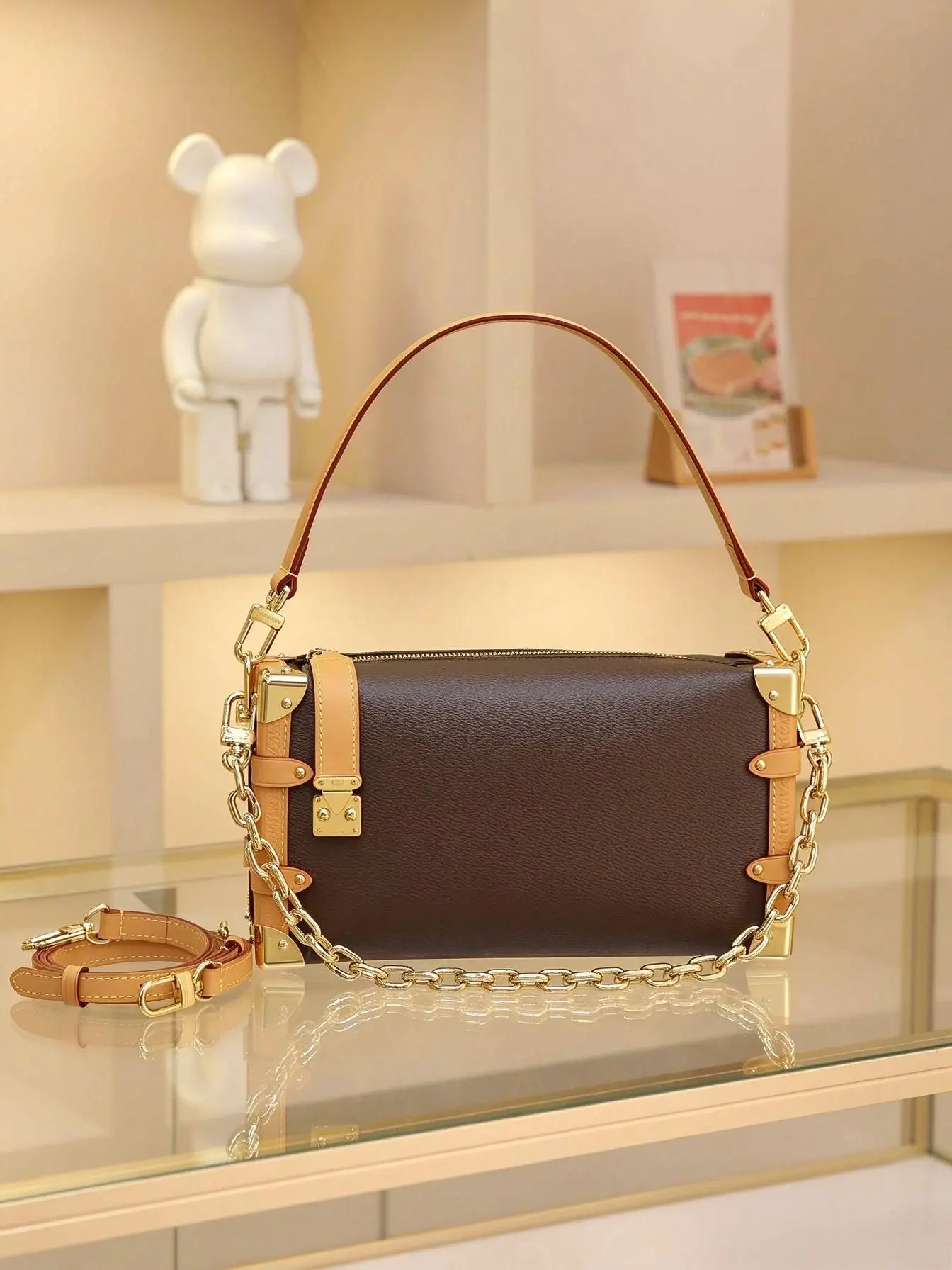 Vintage Color Block Box Underarm Bag for Women, Metal Corner Rivet Decor, Chain & Thin Strap Crossbody Ladies Purse