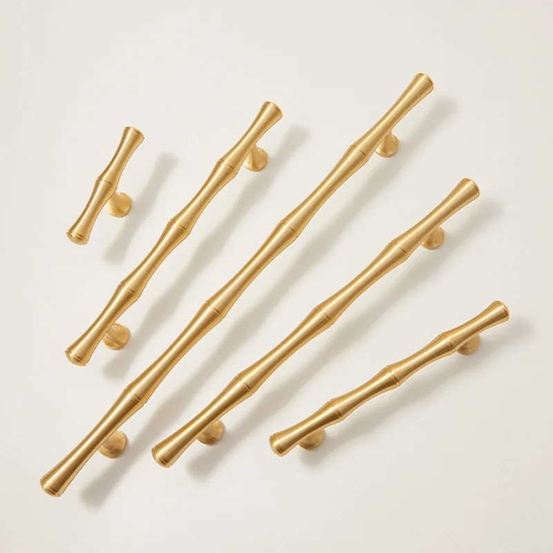 Gold Bronze Brass Cabinet Handle Modern Bamboo Look Wardrobe Pulls Drawer Bar Furniture Closet Dresser Handles