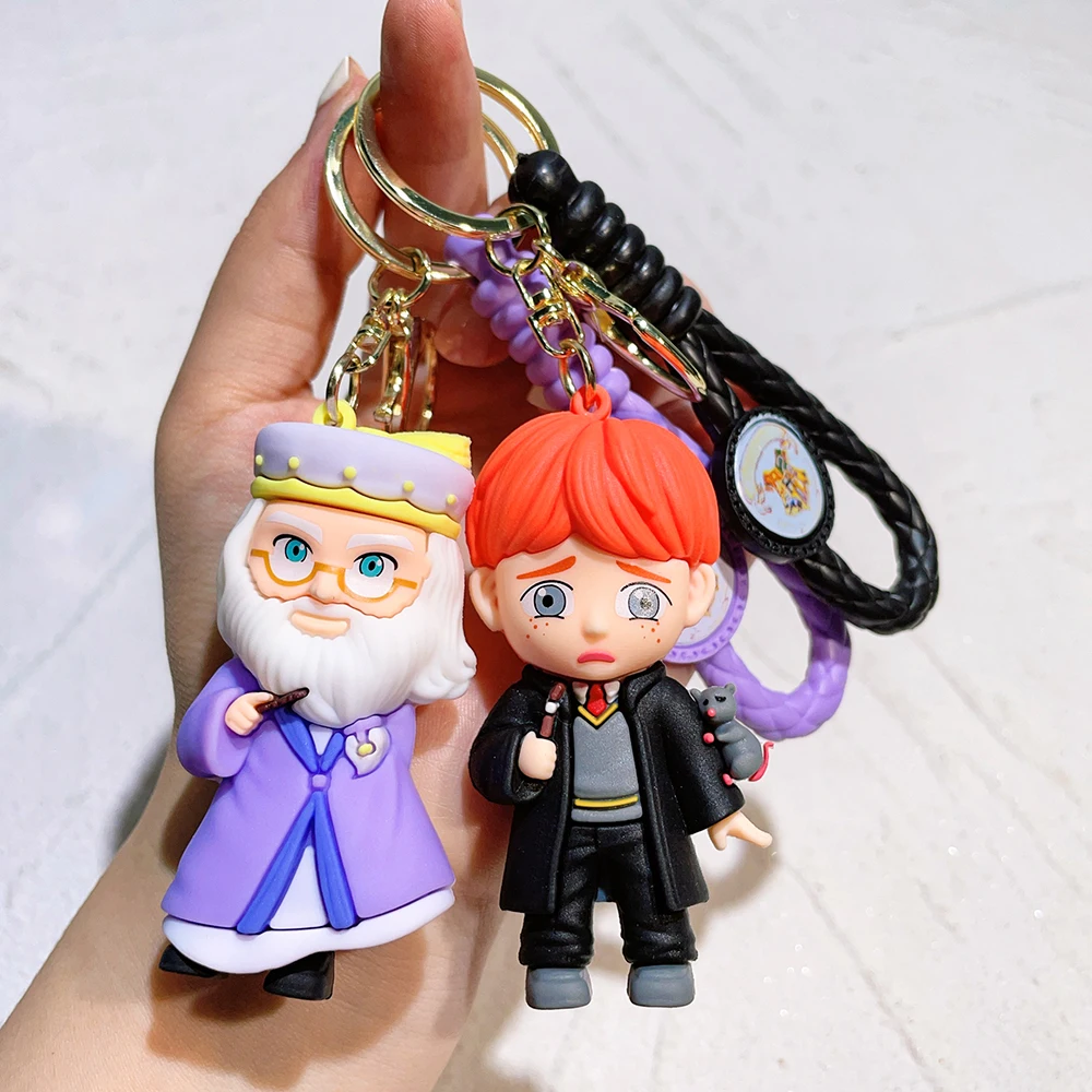 Harries Movie&TV Hot 3D PVC Keychain Potters Toy Dobby Hermione Malfoy Ron Weasley Snape Action Figure Party Key For Gifts