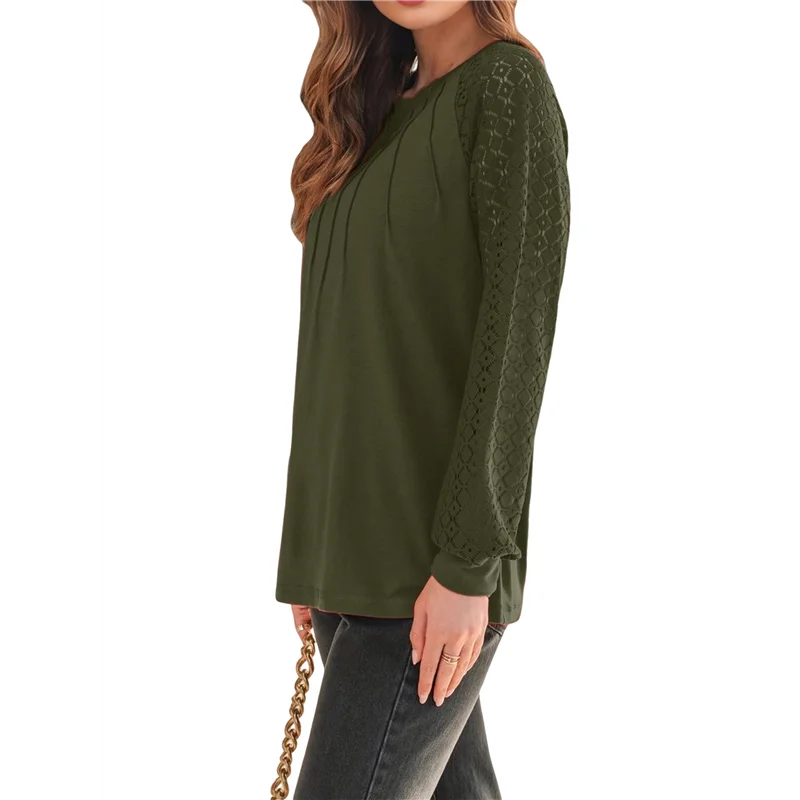 

AG-Womens Long Sleeve Shirts Lace Tops Business Casual Fall Fashion Outfits Clothes Knitted Y2k Blouses