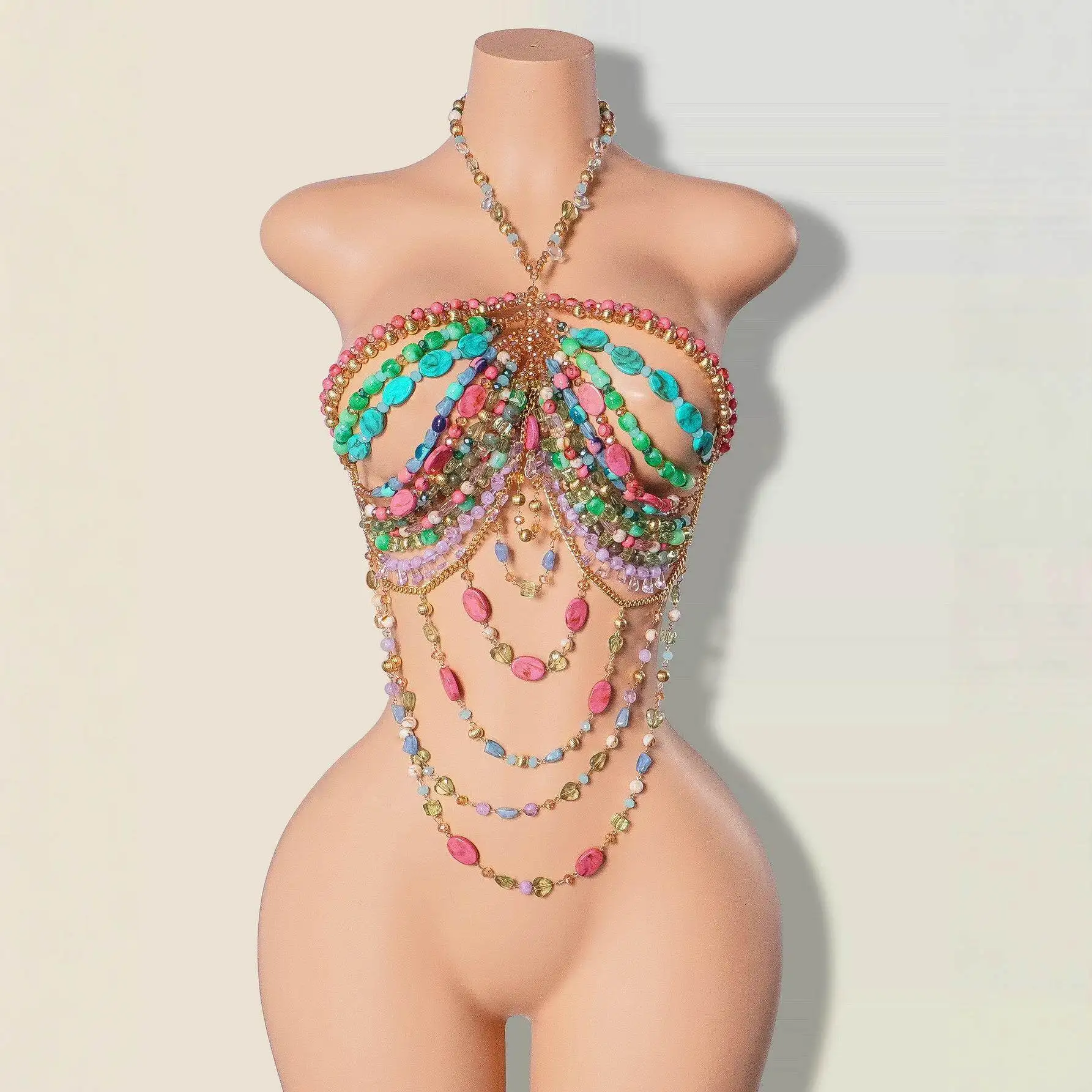 

Sexy Gemstone Strapless Bra Body Chain Necklace Backless Top Trendy Trending Women's Fashion Jewelry Accessory