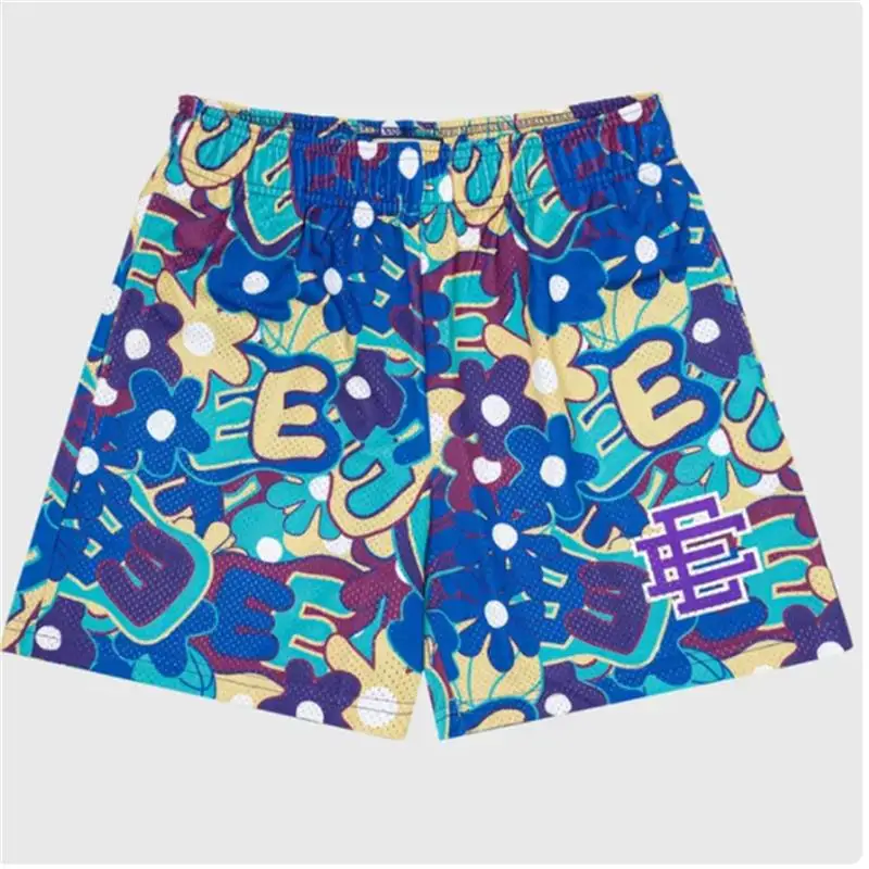 2024 New EE Men\'s Summer Mesh  Print New Medium Pants Black Quarter Pants Casual American Basketball Shorts Outside Wear