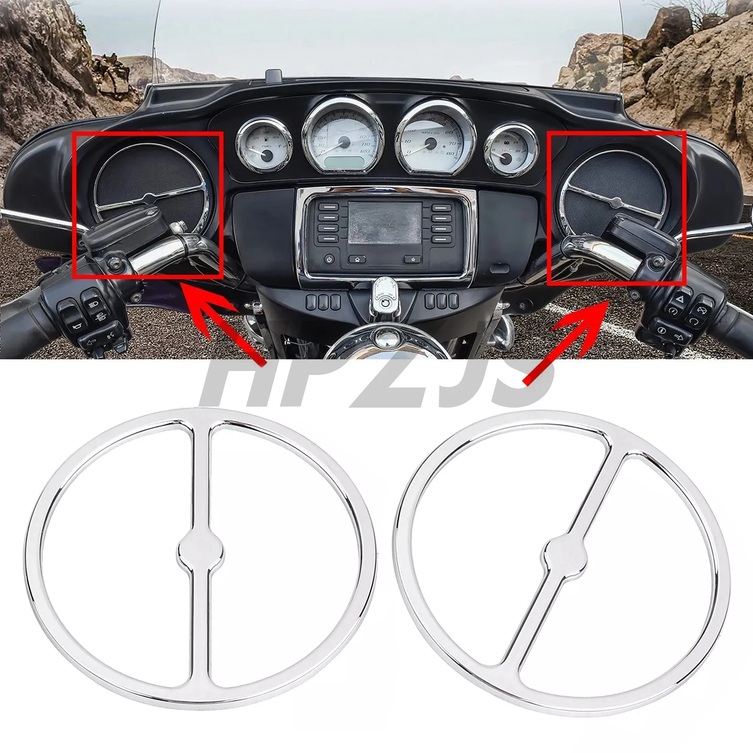 

1 Pair Motorcycle Speaker Trim Ring Cover For Harley Electra Glide Street Glide Trike 1996-2013 ABS Plastic Chrome