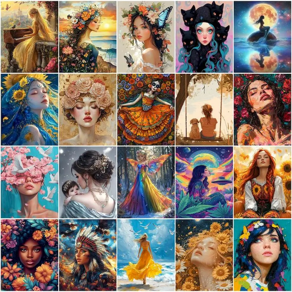 Gatyztory Farbe nach Nummer Erwachsenen Kit abstrakte Mädchen Frau Porträt Rückansicht Zeichnung Leinwand Acryl rahmen DIY Set Kit Kunst liefert