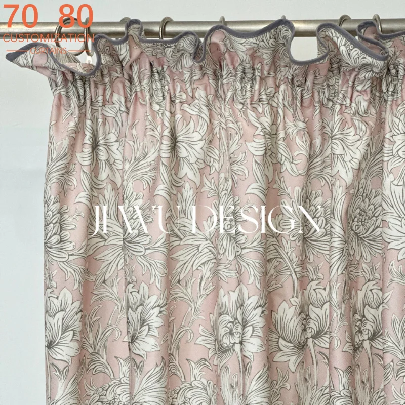 

New French Retro Accordion Pleated Pink Printed Curtains for Living Room Bedroom Partition Curtains Customized Door Curtains
