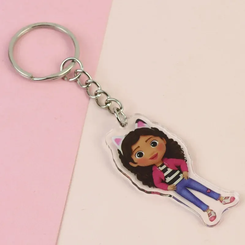 Gabby Dollhouse Acrylic Keychain Anime Peripherals Keyring Accessories Children School Bag Car Key Pendant Birthday Toys Gift