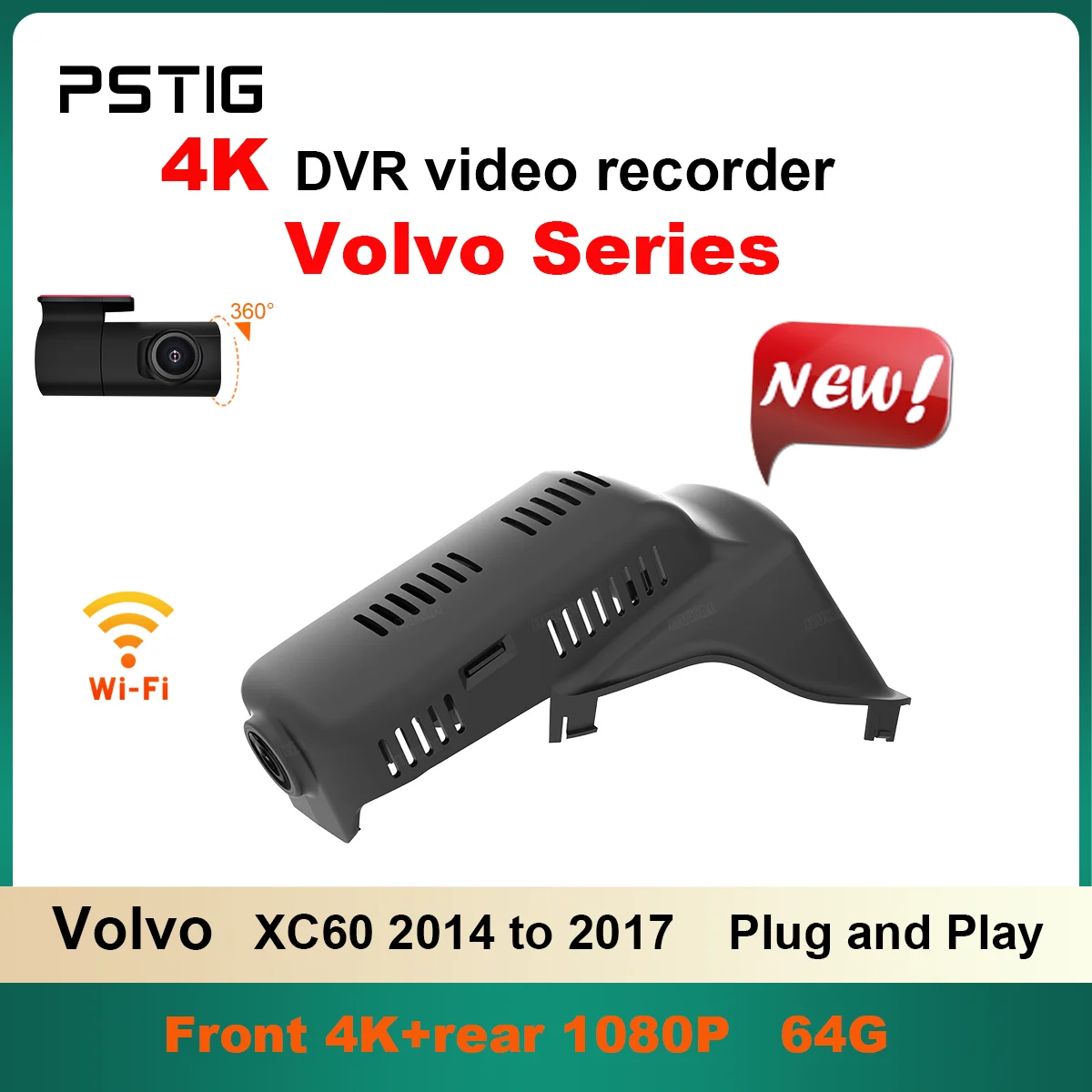

Удобный 4K HD 2160P WIFi автомобильный видеорегистратор для Volvo XC60 2012– 2017, передний и задний автомобильный видеорегистратор, приложение Plug and play