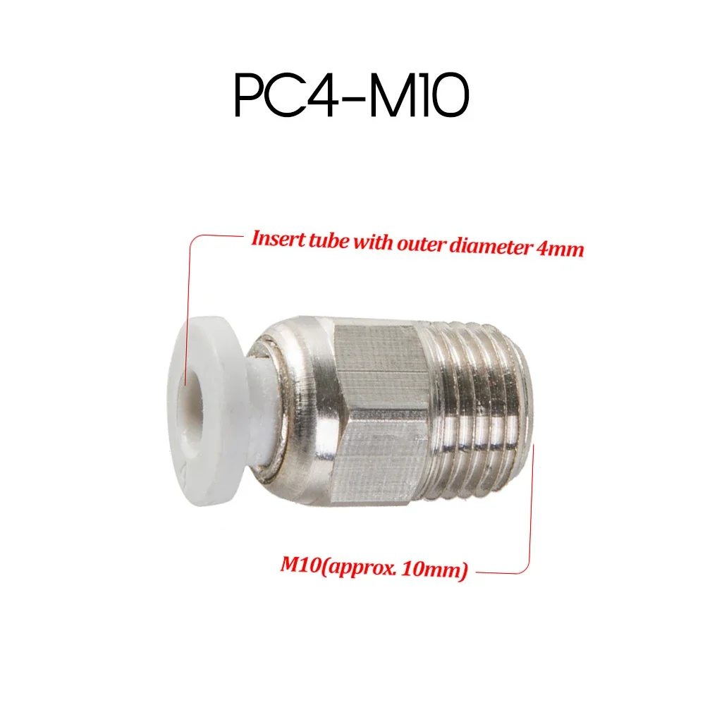 PC4-M10 Male Straight Pneumatic Tube Push Fitting Connector for CR-10 Series / Ender-3 Bowden Extruder 3D Printer