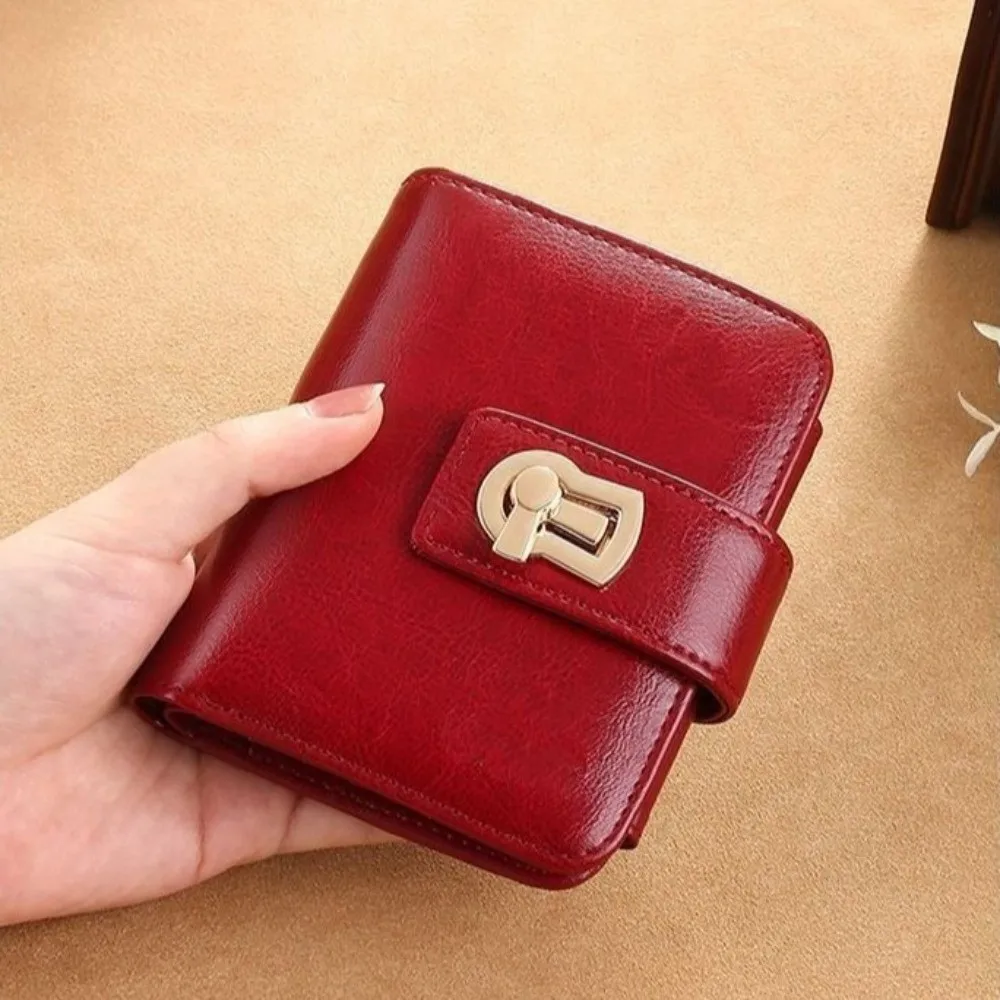 Retro Solid Color Short Wallet Pu Leather Multi-slots Coin Purse Anti-theft Large Capacity Credit Card Holder