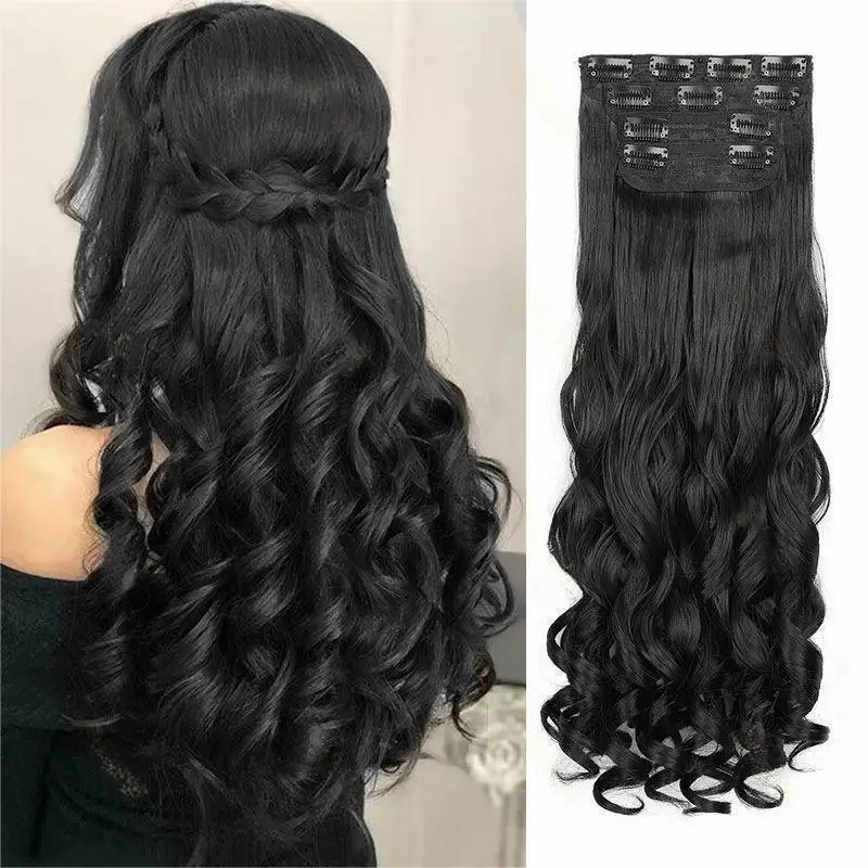 Synthetic Clip in Hair Extensions 4PCS Retro Princess Curly Hairpieces 20Inch Natural Blends Well Thick Hairpieces for Women