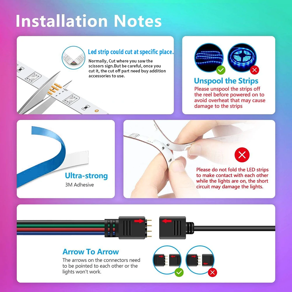 LED Light Strip 5050 RGB Flexible Tape Set APP Control for Bedroom With Remote App Control TV Desktop Backlight Diode for Party