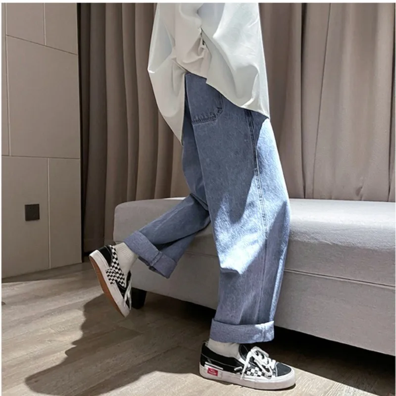 

Прямые джинсы, мужские мешковатые простые повседневные уличные свободные брюки, мужские широкие шаровары, весенне-осенние корейские модные джинсы