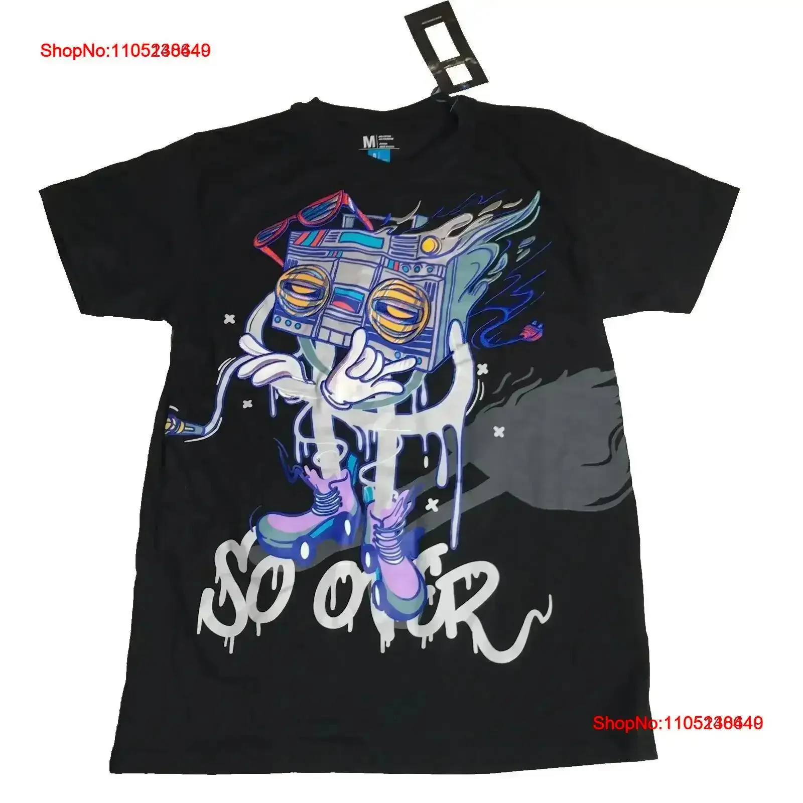 Bleecker And Mercer Streetwear Black T Shirt Graffiti Style Ghetto Blaster NEW vintage Washed homme Top For Everyday Wear