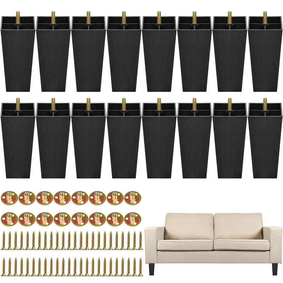 

Furniture Legs Plastic Sofa Couch Legs Square Tapered Feet Sofa Legs with M8 TNuts Screws for Legs Sofas Chairs Cabinets Dresser