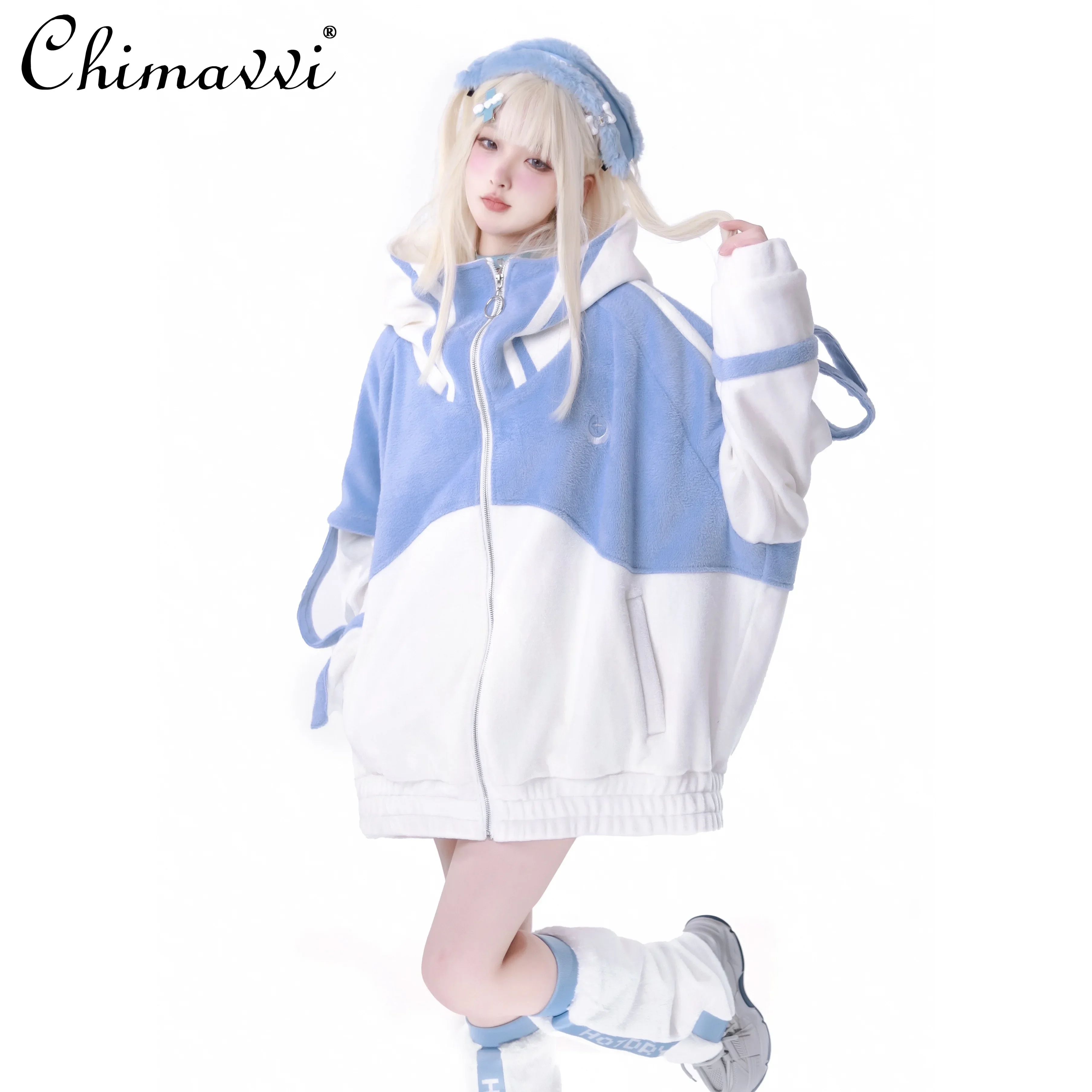 Plush Japanese Mine Series Mass-produced Sports Suit Water Color System Long-sleeved Hooded Jacket Shorts Sets Womens Outfits