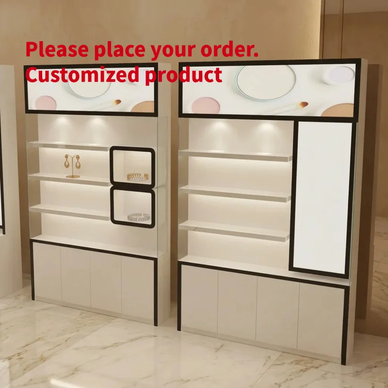 custom.Luxury Retail Shopfitting Display Wall Backlit Glass Shelving LED Shadow Box Jewelry Showcase Mirror Panel Premiu
