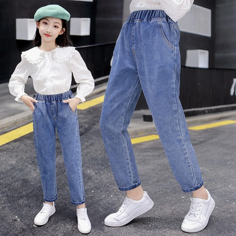 New Fashion Teenage Girl Jeans Graffiti Pattern Jeans Girls Casual Style Kid Jeans Spring Autumn Denim Clothes For 100-160cm