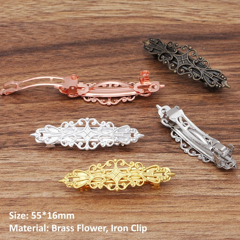 BoYuTe (10 Pieces/Lot) Metal Brass Filigree Flower Hairpin Base Women Hair Clips Handmade Materials