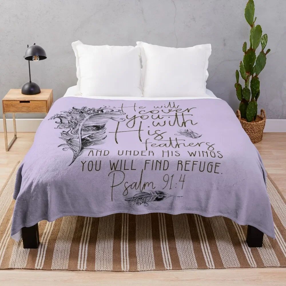 

Psalm 91:4 Bible Scripture Feather Design Throw Blanket Plaid Thermals For Travel Single Decorative Sofas Blankets