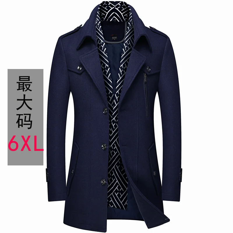 

Мужское шерстяное пальто-тренч средней длины с воротником-шарфом