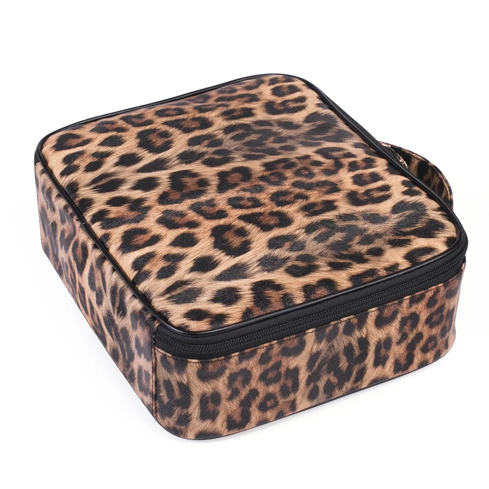 Hot Sale PU Leather Leopard Print Makeup Case Large Capacity Portable Storage Box Cosmetics Bag  Travel Storage Box New Vintage