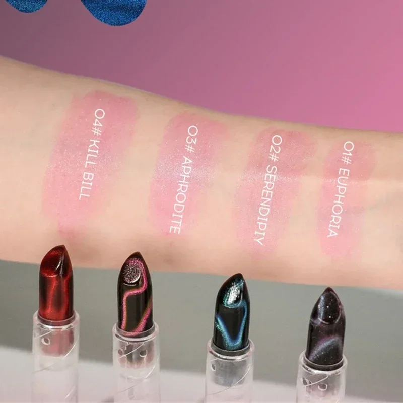 Rossetto che cambia colore a 4 temperature di colore Specchio idratante Glitter Cat Eye Rossetto Rossetto gelatina acquosa duraturo naturale