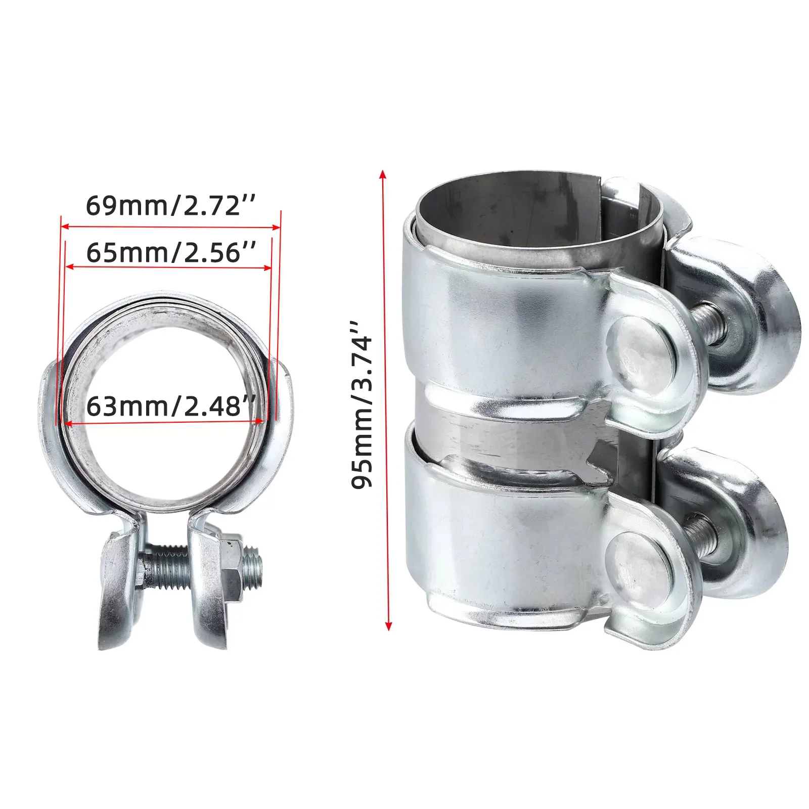 

63mm Exhaust Pipe Tube Joiner Connector Sleeve Clamp 95mm Stainless Steel Exhausts Clamps 724708609180 Car Accessories