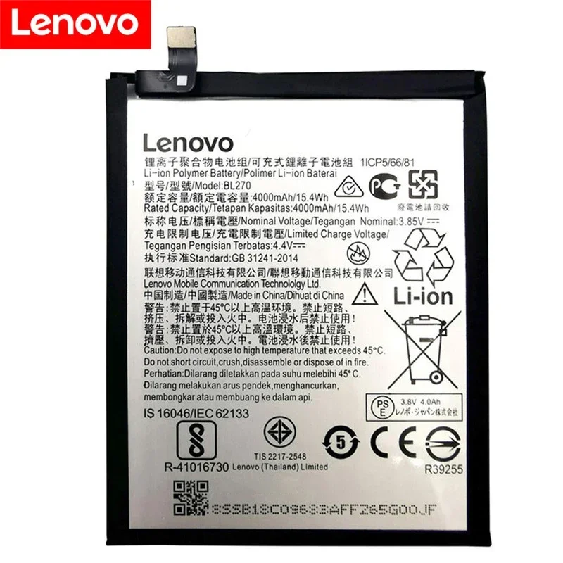 2024 Years 100% Original 4000mAh BL270 Battery For Lenovo K6 K8 Note K53a48 Vibe K6 Plus G Plus G5 Plus G6 Play XT1922 battery