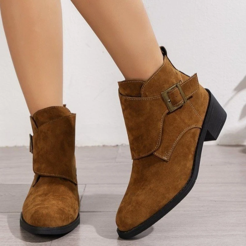 New Winter Classic Chelsea Boots for Woman Cow Suede Pointy Toe Wedge Heel Ankle Boots Simple Comfortable Cowboy Boots Female