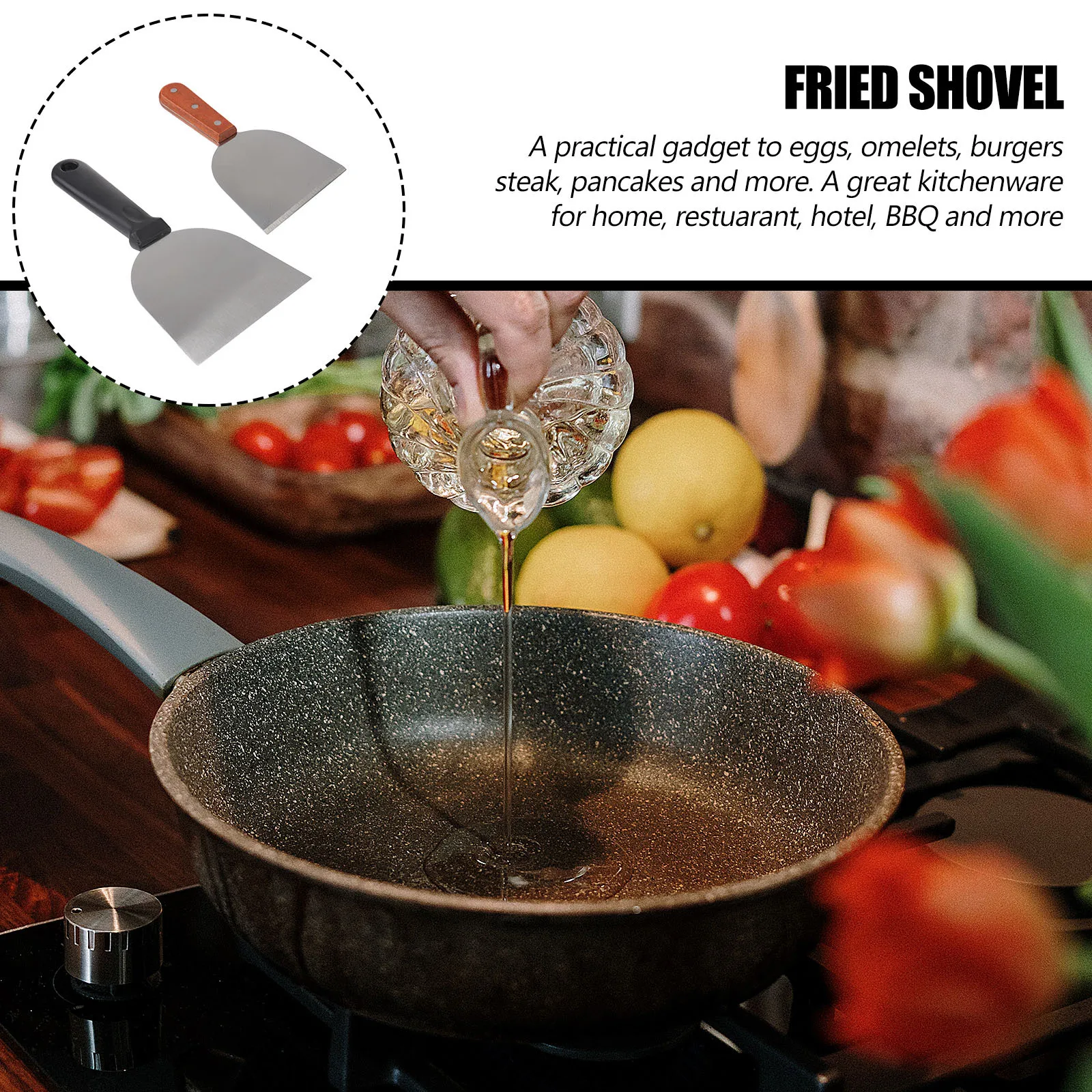 

2Pcs Stainless Steel Pancake Shovel Kitchen Utensil Easy Clean Rust Resistant Fine Polished Practical Gadget Eggs