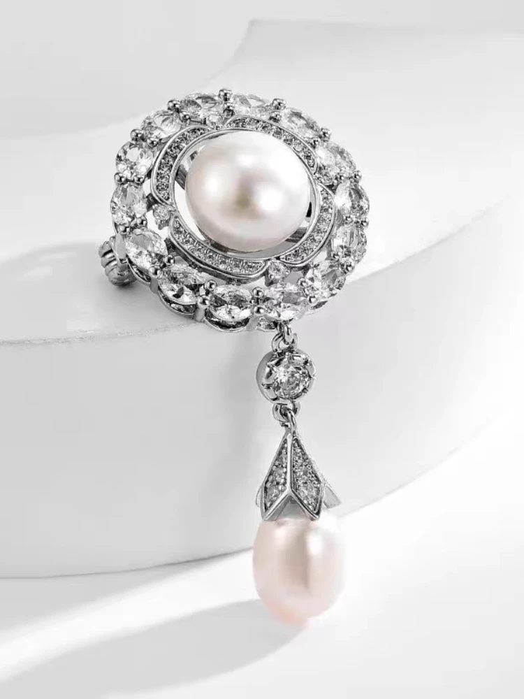 Broche de pérola de água doce de alta qualidade, roupas fixas femininas, blazer, corpete da moda