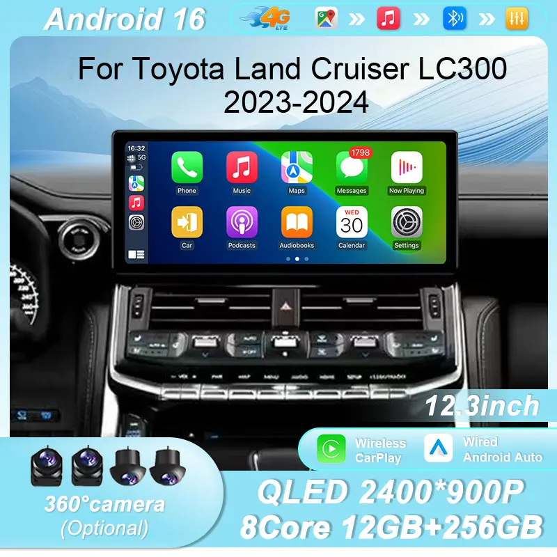 

2.3-дюймовое Android 16 автомагнитола для Toyota Land Cruiser LC300 2023-2024 с беспроводным CarPlay, GPS, BT, WiFi, DSP, IPS сенсорным экраном