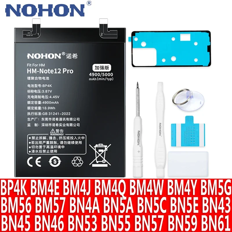 NOHON BP4K BM4Y BN55 BN57 Battery For Xiaomi Redmi Note 12 Pro 8 9 9S 10 7 6 5 4X 11 8T 10S 11E 11T 12T POCO X3 NFC F1 F2 F3 X5