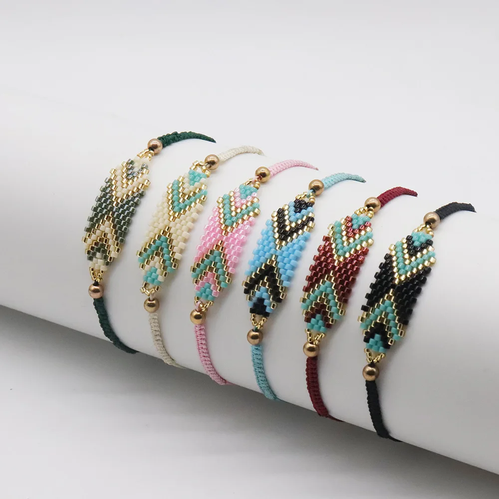 Rice bead bracelet Arrow Geometry Chroma Bohemia  Hand knitting Design Female Adjustable Tide Fashion Simple Beaded bracelet