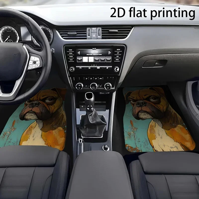 4pcs Car Floor Mats, Boxer Dog Portrait Pattern, Universal Fit Car Mats, Material, Easy To Clean, Wear-Resistant, Car Interior A