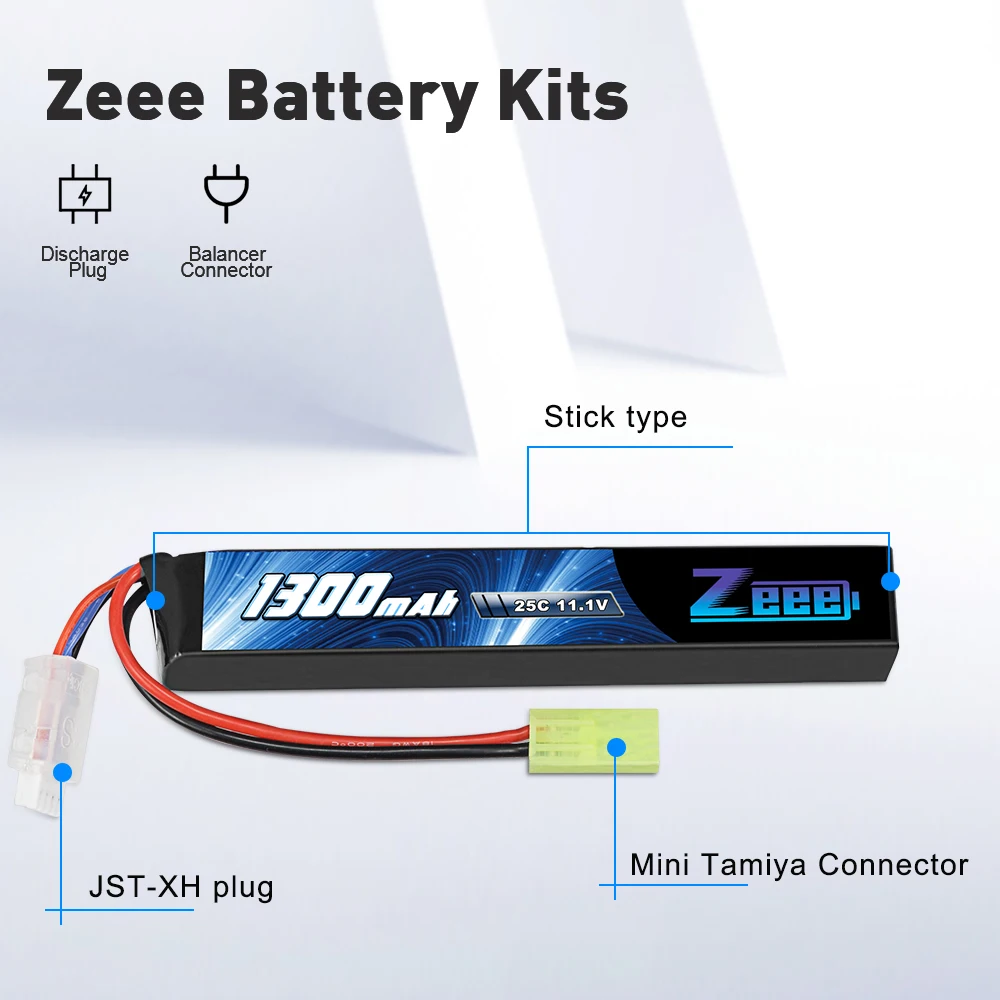 1/2Units Zeee Airsoft Battery 3S 11.1V 25C 1300mAh Stick Battery with Mini Tamiya Plug for Airsoft Guns Rifle Lipo Battery Parts