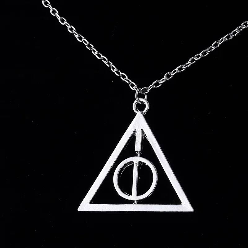 Harries Deathly Hallows Trójkąt Okrągły Wisiorek Potters Vintage Obroża Sweter Łańcuch Moda Biżuteria Prop Coaplay