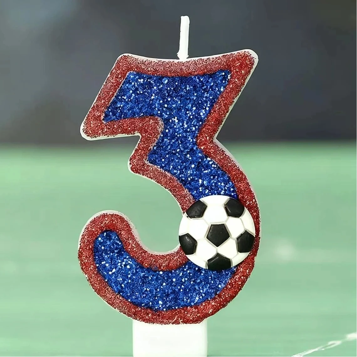 Football Children's Birthday Candles Number 0-9 Blue Sparkles Birthday Creative Soccer Candle for Boy Party Cake Top Decoration