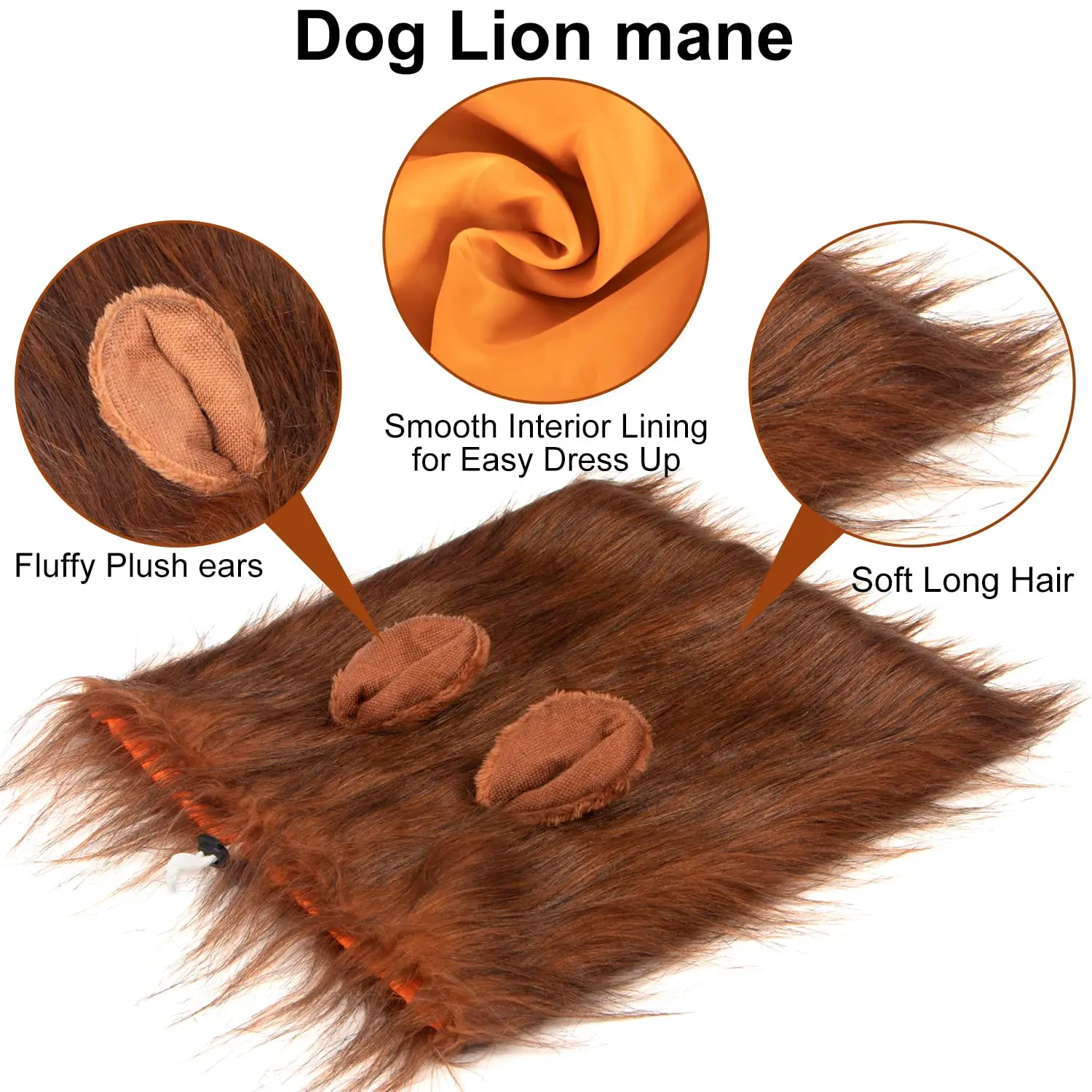 Lion Mane Dog Costume Lion Wig Halloween Costume with Ears and Tail Suitable for Medium to Large Dog Neck Circumference up to 80