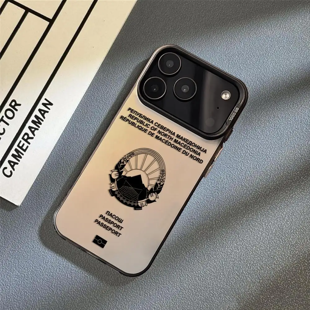 مقدونيا جواز السفر شعار جراب هاتف آيفون 17 16 15 14 13 12 11 برو ماكس الهواء ماتي ليزر أورورا للصدمات فوندا PIKPAKA